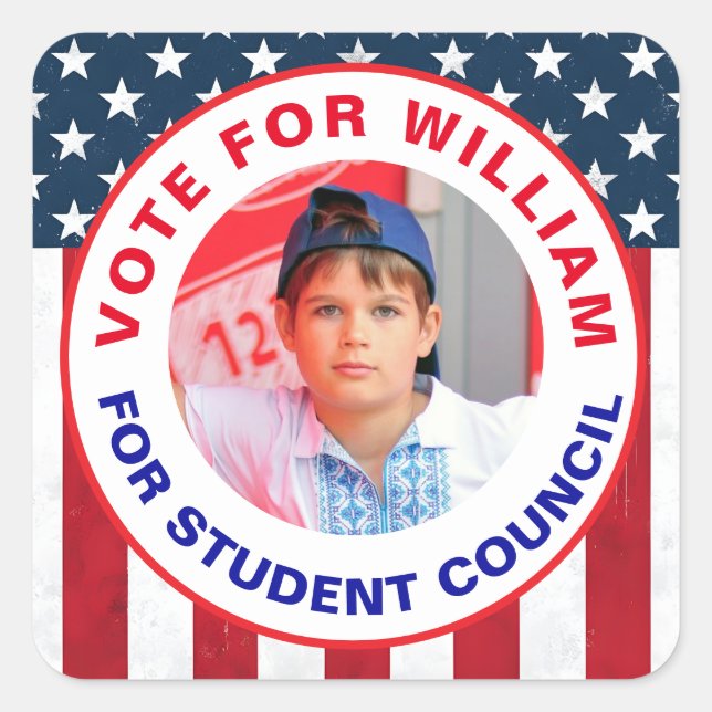 Editable "Vote"  for Class President with American Square Sticker (Front)