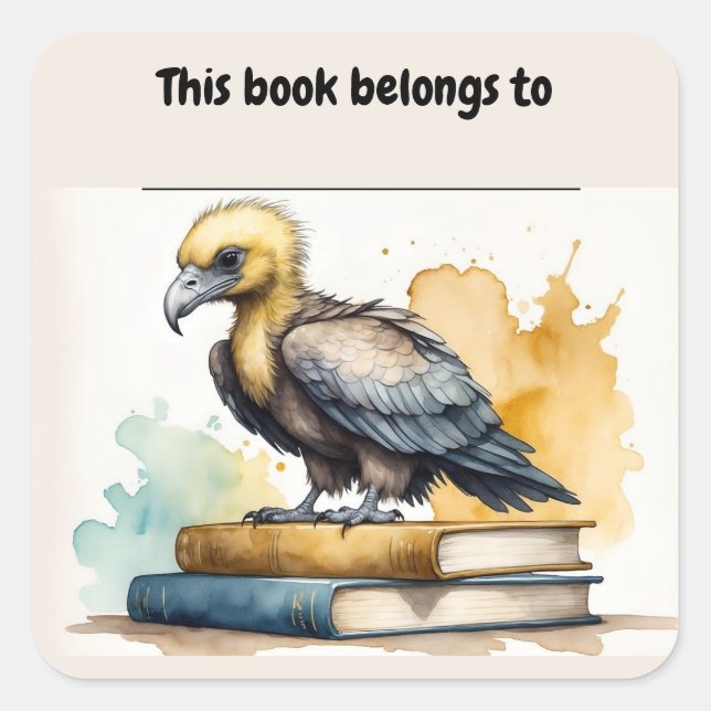 Editable Vulture and Books Bookplate Sticker (Front)
