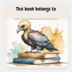 Editable Vulture and Books Bookplate Sticker