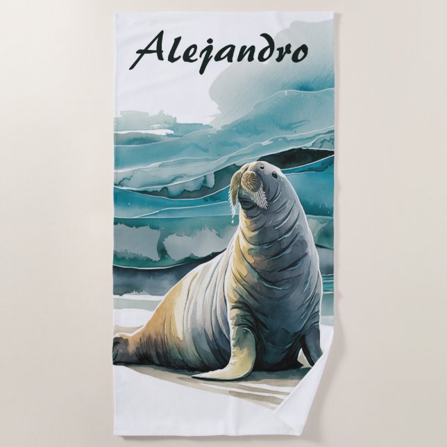 Editable Walrus Beach Towel (Front)