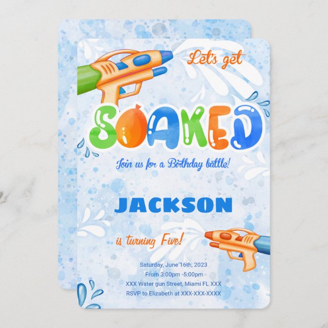 Editable Water Gun Invitations  (Front/Back)