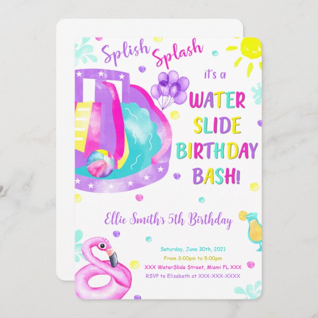 Editable Water Slide Birthday Invitation (Front/Back)