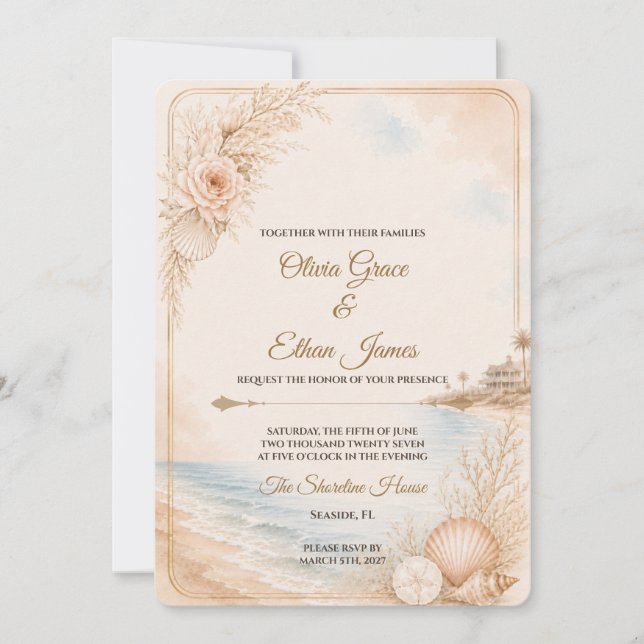 Editable Watercolor Beach Wedding Template (Front)