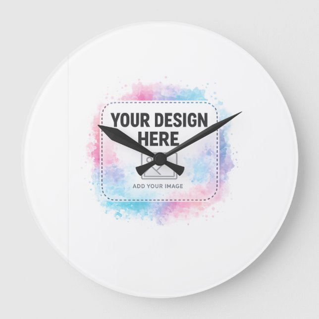 Editable Watercolor Design Template – Your Design Large Clock (Front)