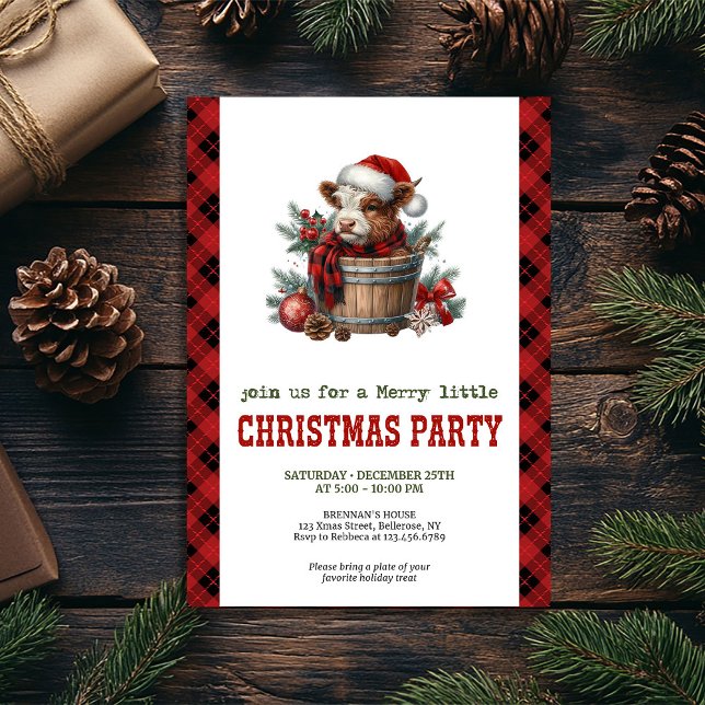 Editable watercolor highland cow holiday invite (Editable watercolor highland cow holiday invite)