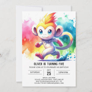 Editable Watercolor Monkey Birthday Invitation