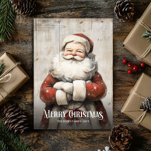 Editable Watercolor Red White Christmas Santa Card