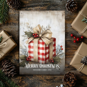 Editable Watercolor Red White Vintage Present Card