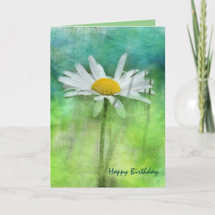 Editable Watercolour Daisy on Blue Green Birthday Card