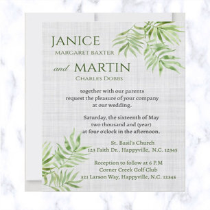 Editable Watercolour Palm Leaves on Linen Wedding Invitation