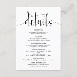 Editable Wedding Details, Black Modern Script, Enclosure Card