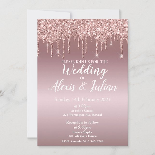 Editable Wedding Invitation in Rose Gold (Front)