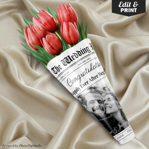 Editable Wedding Newspaper Flower Bouquet Wrapping Paper Sheet