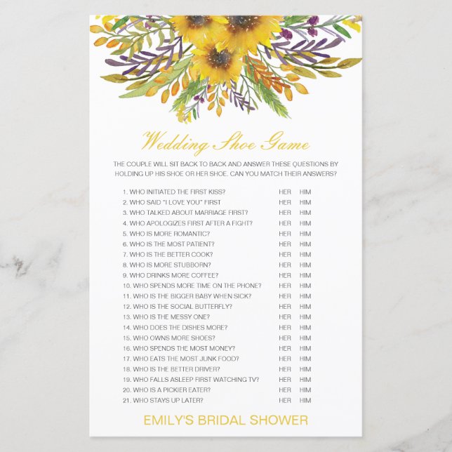 Editable Wedding Shoe Game Wedding Shower Game (Front)