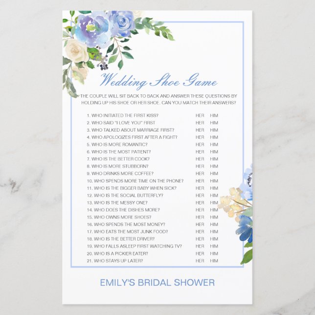 Editable Wedding Shoe Game Wedding Shower Game (Front)