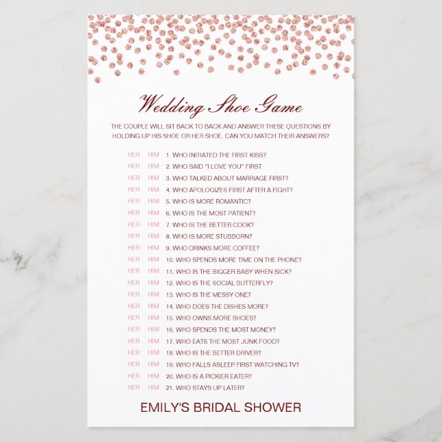 Editable Wedding Shoe Game Wedding Shower Game (Front)