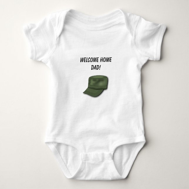 Editable Welcome Home Dad Soldier's Hat Baby Bodysuit (Front)