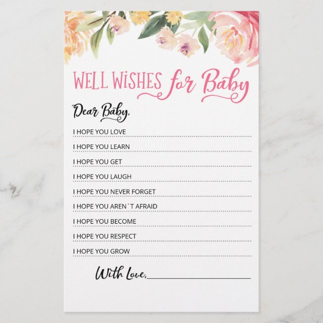 Editable Well Wishes for Baby Shower Party (Front)