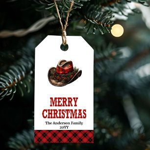 Editable Western Christmas tag with cowboy hat