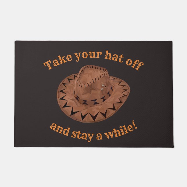 Editable Western Cowboy Take Your Hat Off Doormat (Front)
