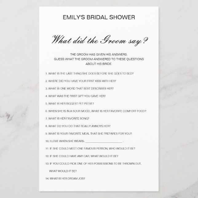 Editable What Did the Groom Say (Front)