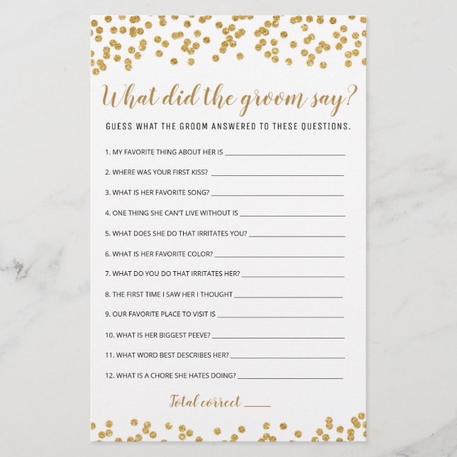 Editable What Did the Groom Say Bridal Shower Game (Front)
