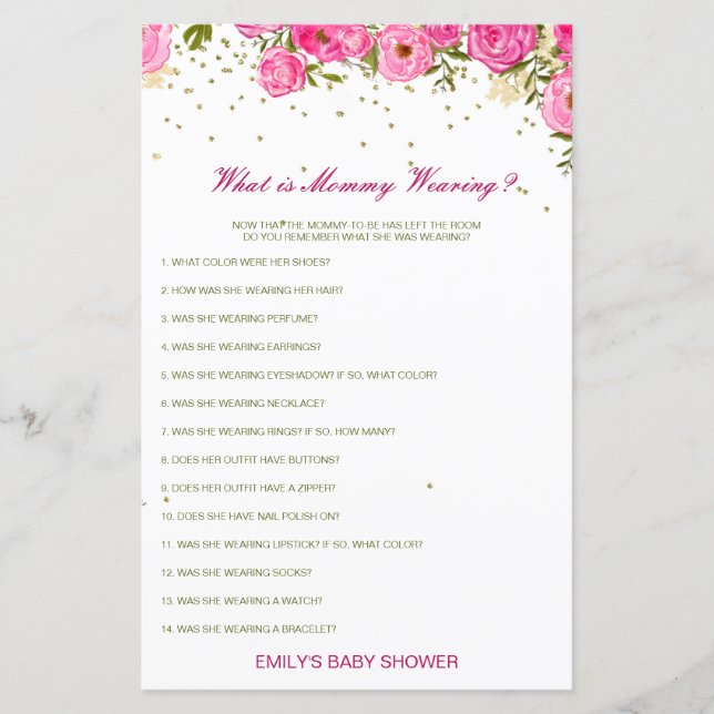 Editable What is Mummy Wearing Baby Shower Game (Front)