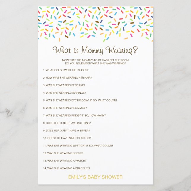 Editable What is Mummy Wearing Baby Shower Game (Front)