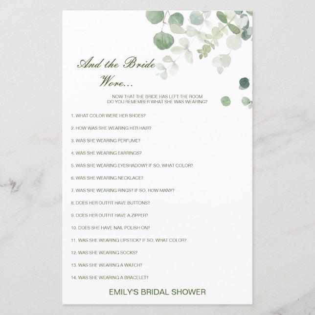Editable What is the Bride Wearing Bridal Shower (Front)