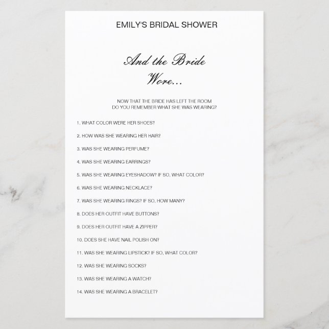 Editable What is the Bride Wearing Bridal Shower (Front)