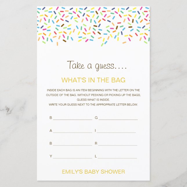 Editable What's in the Bag Baby Shower Game (Front)