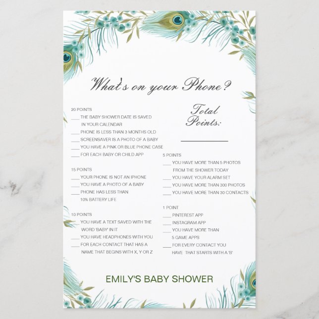 Editable What's on your Phone Baby Shower Game (Front)
