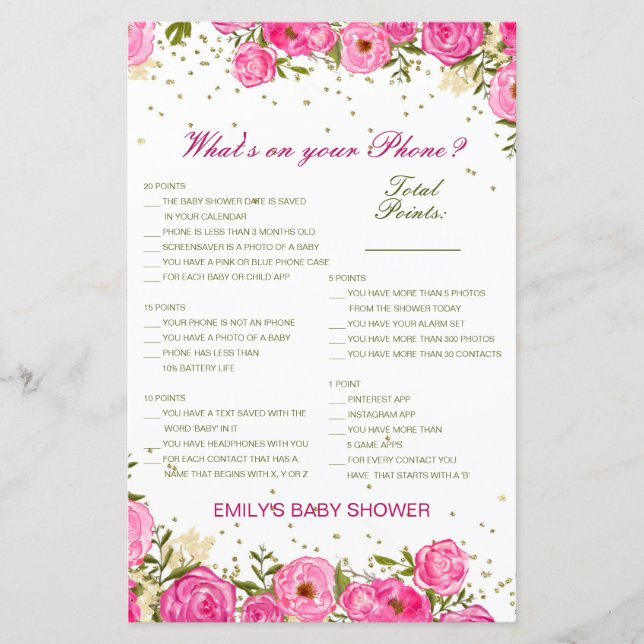 Editable What's on your Phone Baby Shower Game (Front)