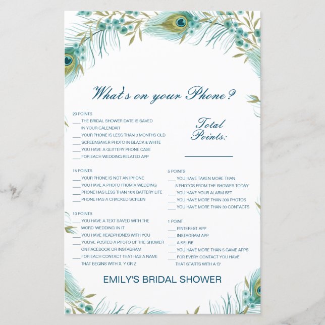 Editable What's on your Phone Bridal Shower Game (Front)