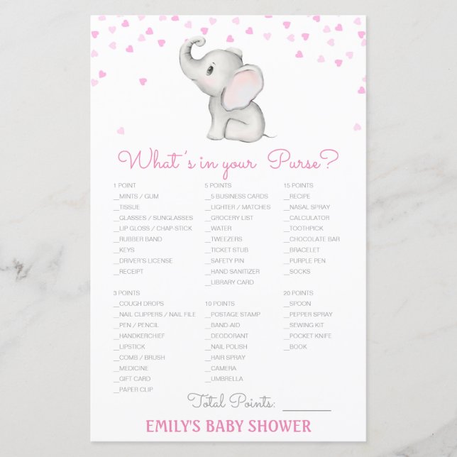 Editable What's on your Purse Bridal, Baby Shower (Front)