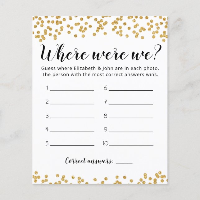 Editable Where Were We Bridal Shower game (Front)