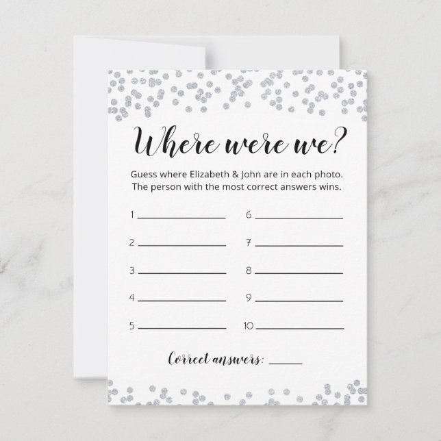 Editable Where Were We Bridal Shower game Card (Front)