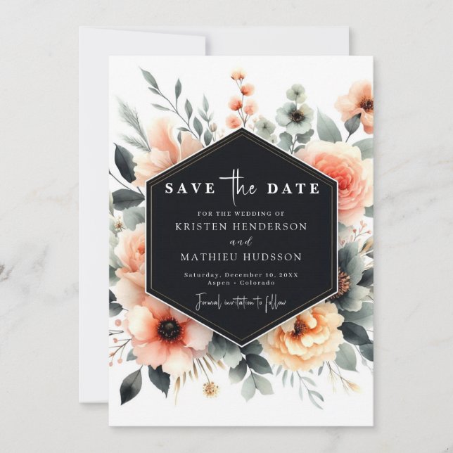  Editable Whimsical Peach Wedding Save The Date (Front)
