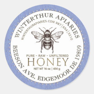 Editable White Blue Kraft Honey Jar Bee Label 