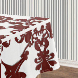 Editable White Burgundy Royal Damask Tablecloth