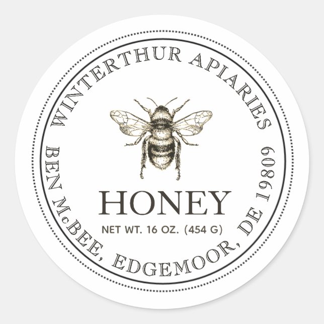 Editable White Honey Jar Bee Label  (Front)