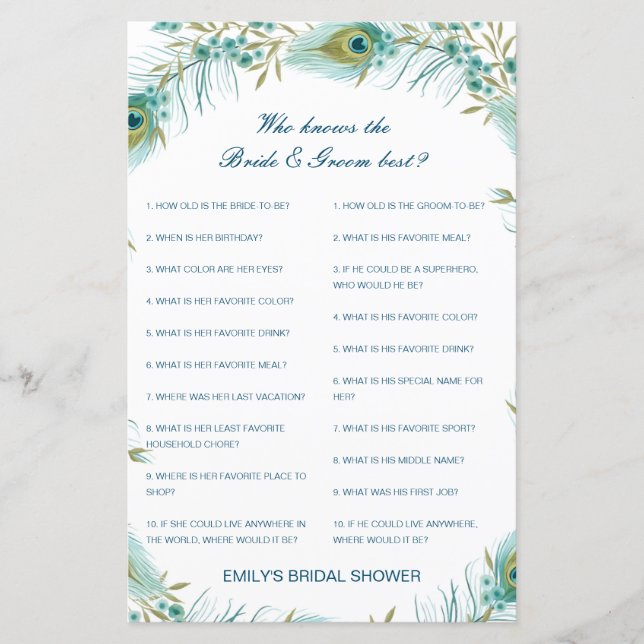 Editable Who Knows Bride and Groom Best Card (Front)