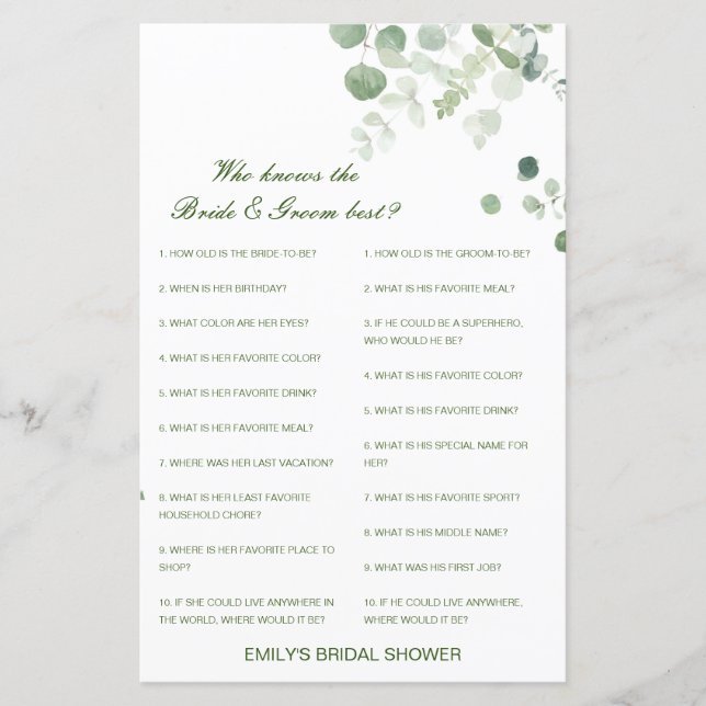 Editable Who Knows Bride and Groom Best Card (Front)