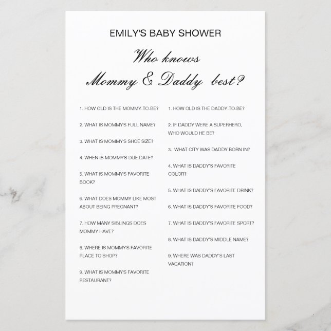 Editable Who Knows Mummy and Daddy Best (Front)