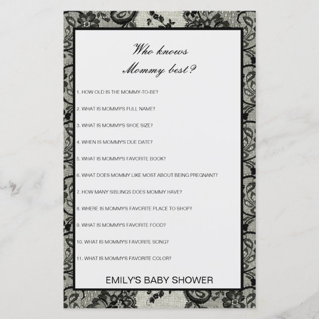 Editable Who Knows Mummy Best Baby Shower Game (Front)