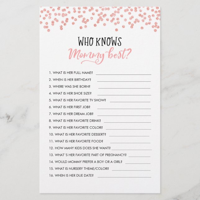 Editable Who knows Mummy Best? Baby Shower Game (Front)