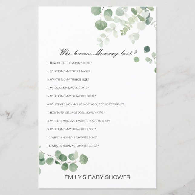 Editable Who Knows Mummy Best Baby Shower Game (Front)