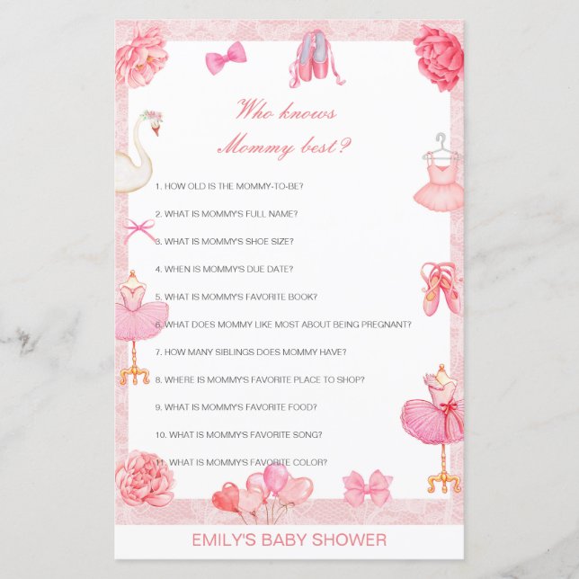 Editable Who Knows Mummy Best Baby Shower Game (Front)