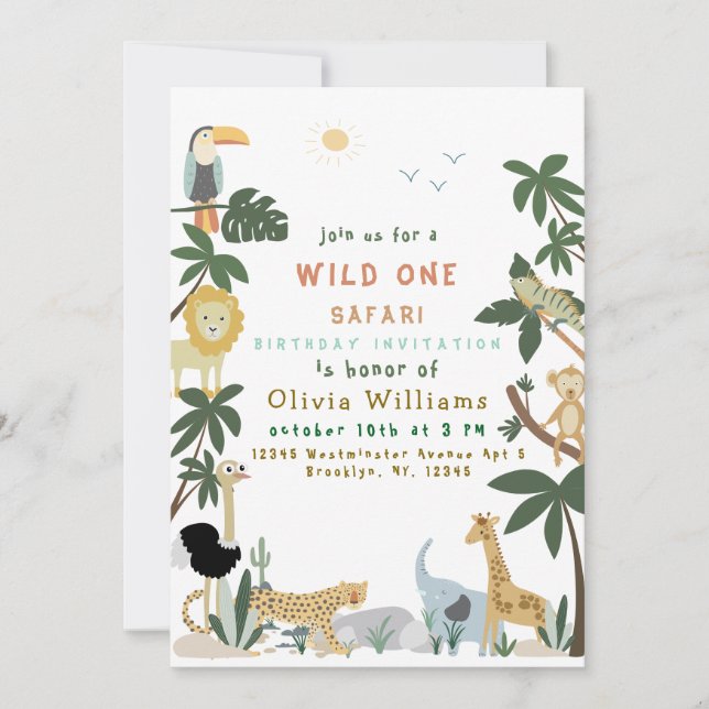 Editable Wild One Safari Invitation Template (Front)