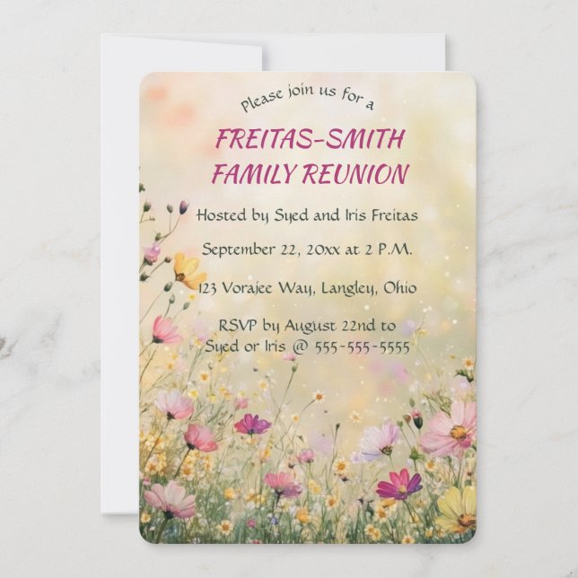 Editable Wildflower Family Reunion Party Invitation (Front)